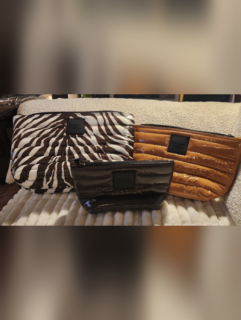 THINK ROYLN Travel Trio Organizational Pouches in Zebra, Brown, and Tan